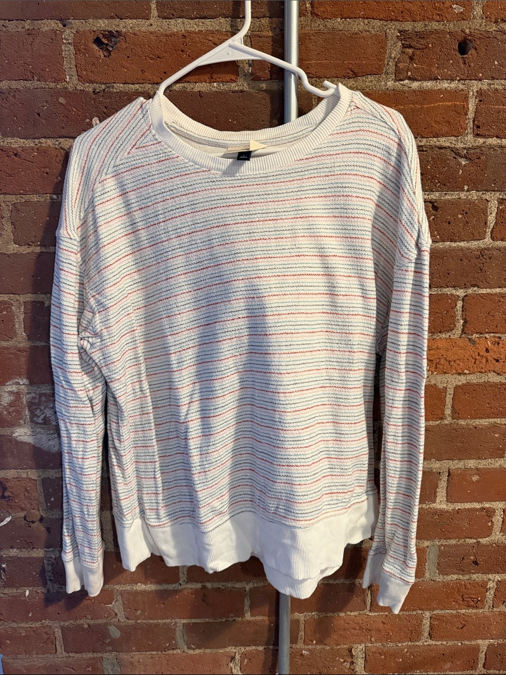 Universal Thread Cream Crewneck Sweater with Red and Blue Stripes